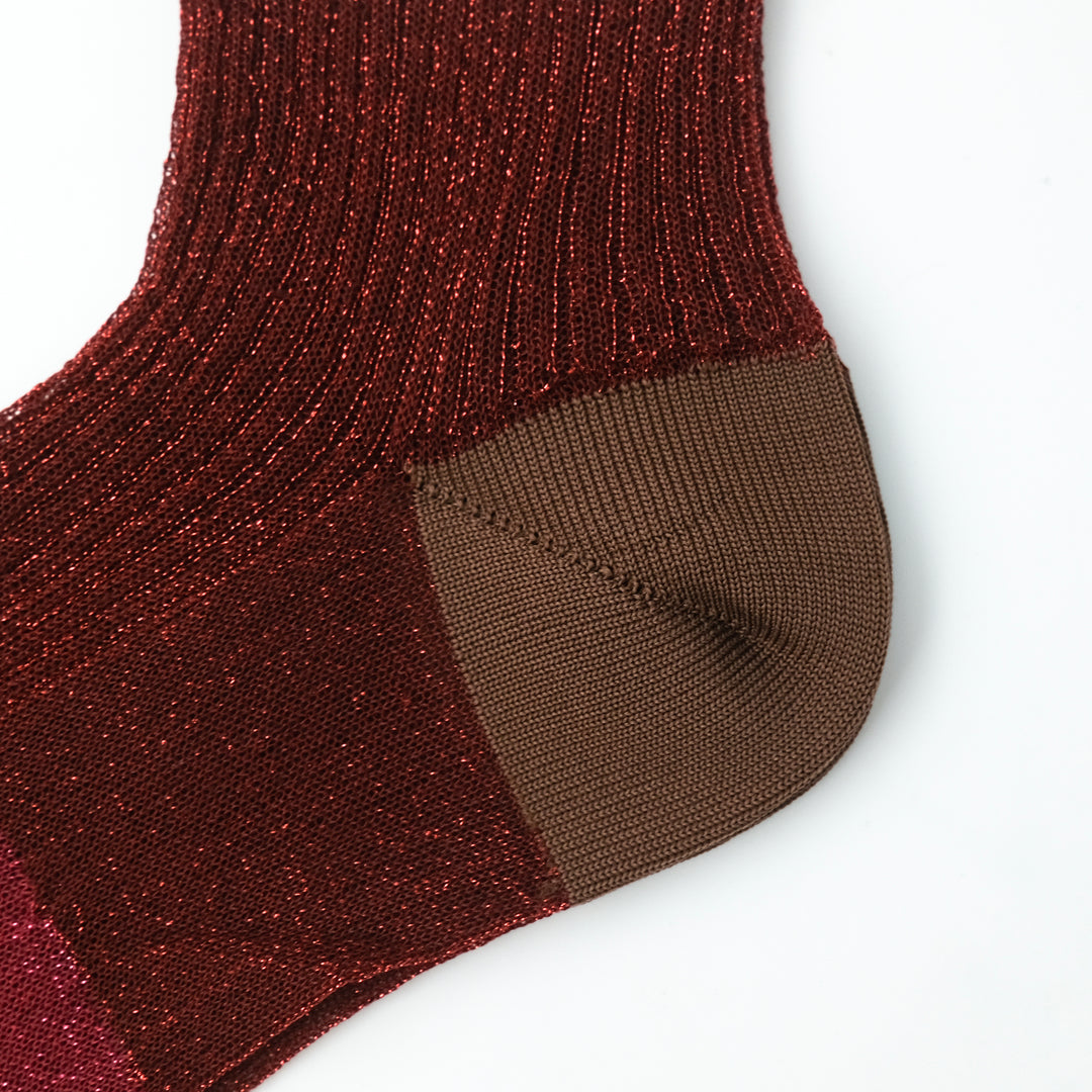SHEER BICOLOR RIB SOCKS PINK