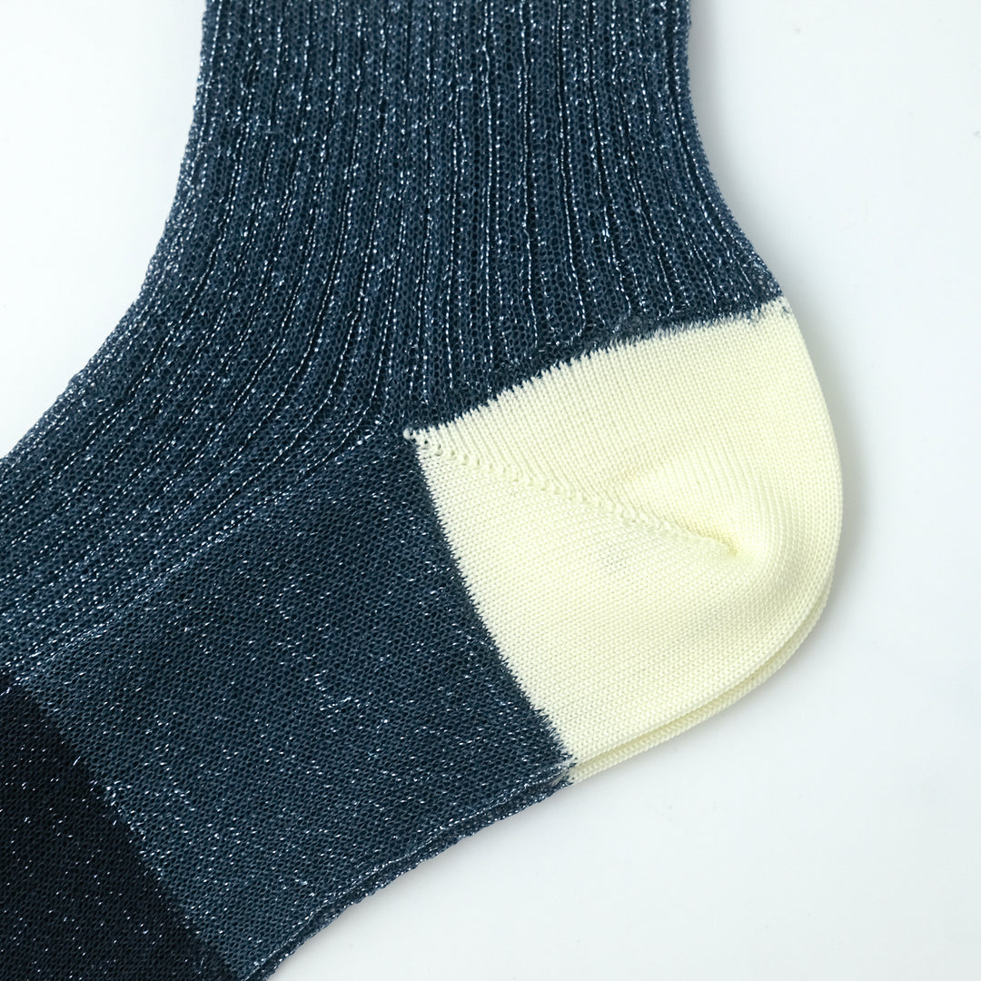 SHEER BICOLOR RIB SOCKS BLUE
