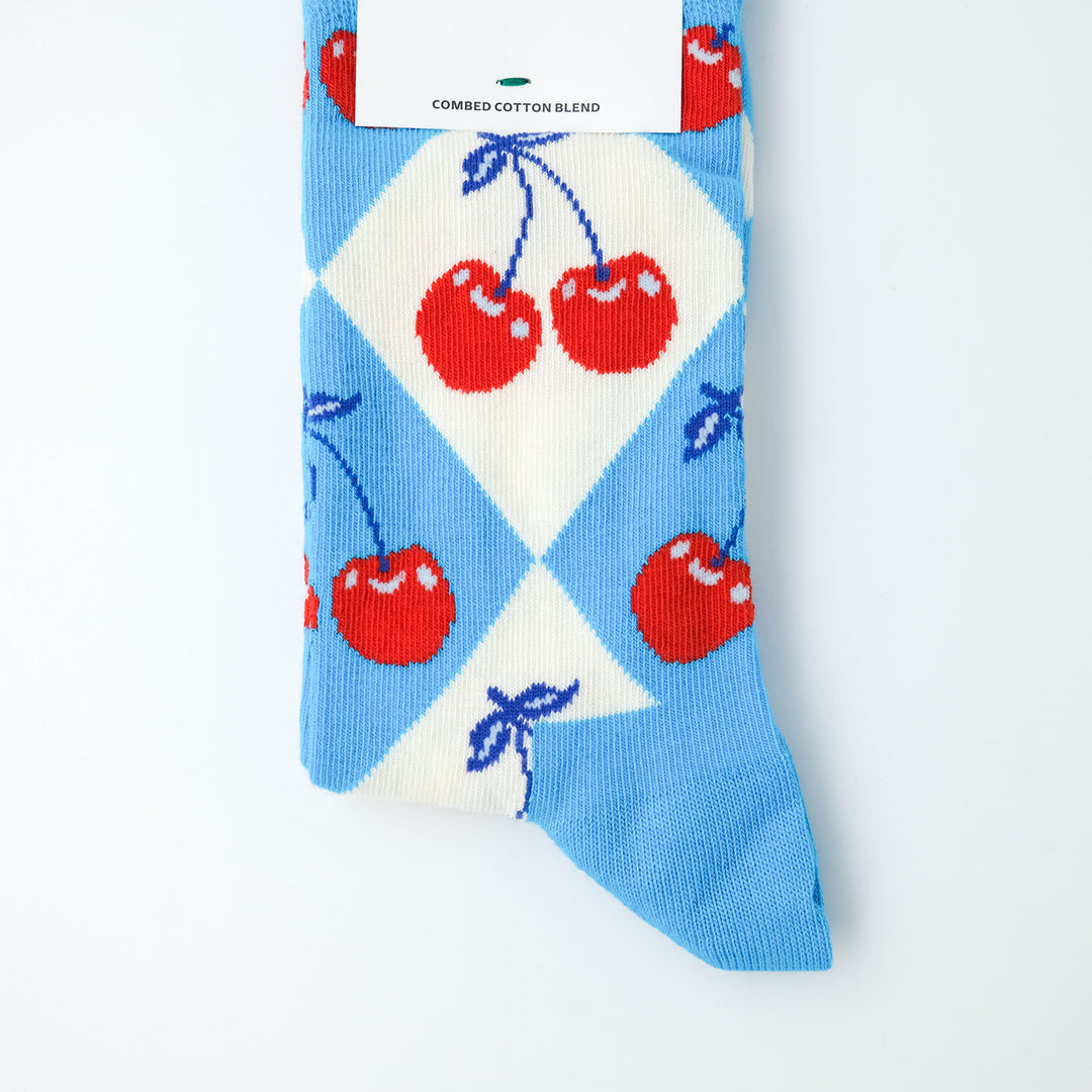 Cherry Argyle Sock TURQUOISE