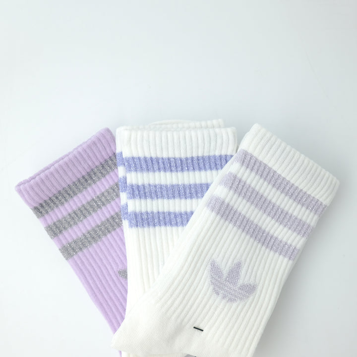 adidas Originals GLITTER TREFOIL CREW SOCK 3 PAIR PACK WHITE/ ICE LAVENDER