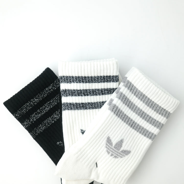 adidas Originals GLITTER TREFOIL CREW SOCK 3 PAIR PACK WHITE/ SILVER METALLIC/ BLACK