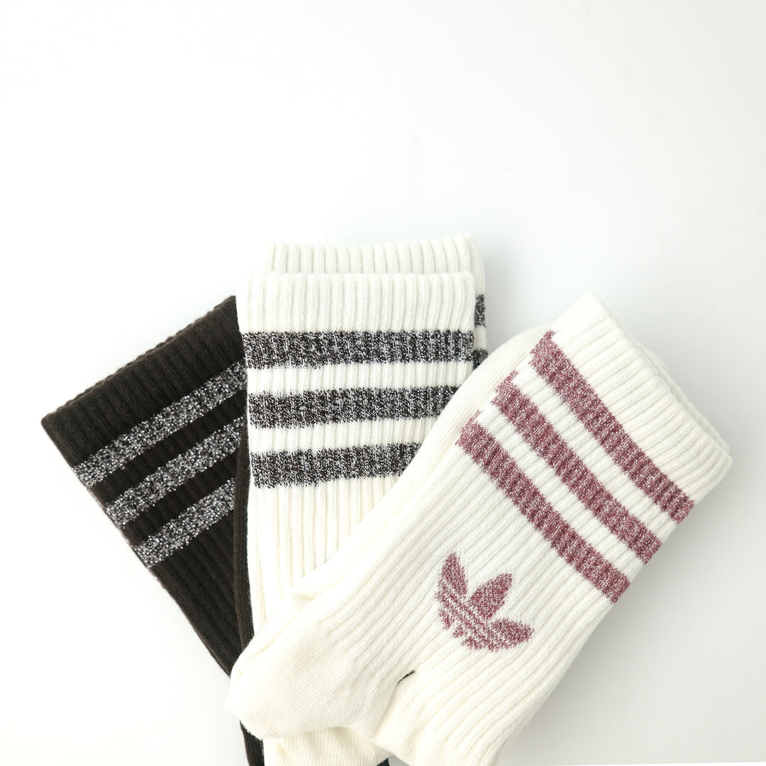 adidas Originals GLITTER TREFOIL CREW SOCK 3 PAIR PACK OFF WHITE/ AURORA COFFEE
