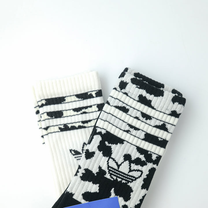 adidas Originals ANIMAL PRINT CREW SOCK 2 PAIRS OFF WHITE/ BLACK