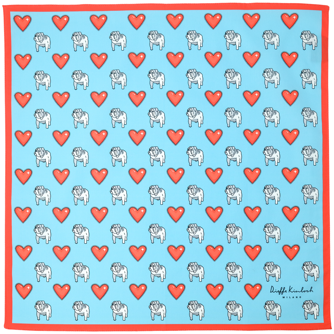LONDON "BULLDOG ALL OVER" コットンハンカチーフ (クラシック) LIGHT BLUE×RED