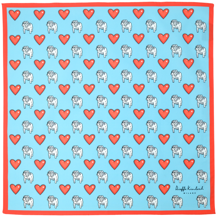 LONDON "BULLDOG ALL OVER" コットンハンカチーフ (クラシック) LIGHT BLUE×RED