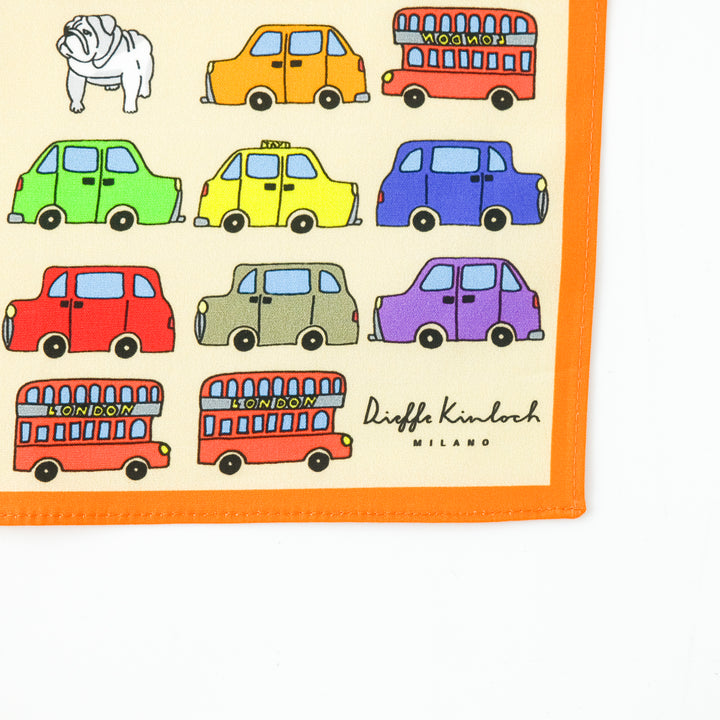 LONDON "BULLDOG & TRAFFIC" コットンハンカチーフ (クラシック) BEIGE×ORANGE
