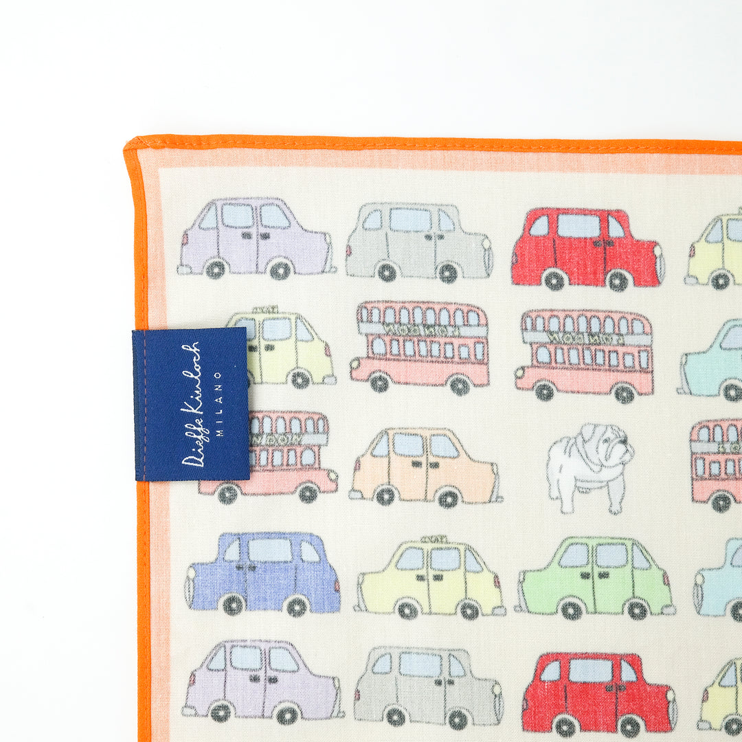 LONDON "BULLDOG & TRAFFIC" コットンハンカチーフ (クラシック) BEIGE×ORANGE