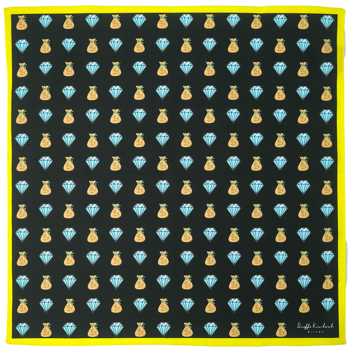 LAS VEGAS "DIAMOND & DOLLAR" コットン ハンカチーフ NAVY×YELLOW
