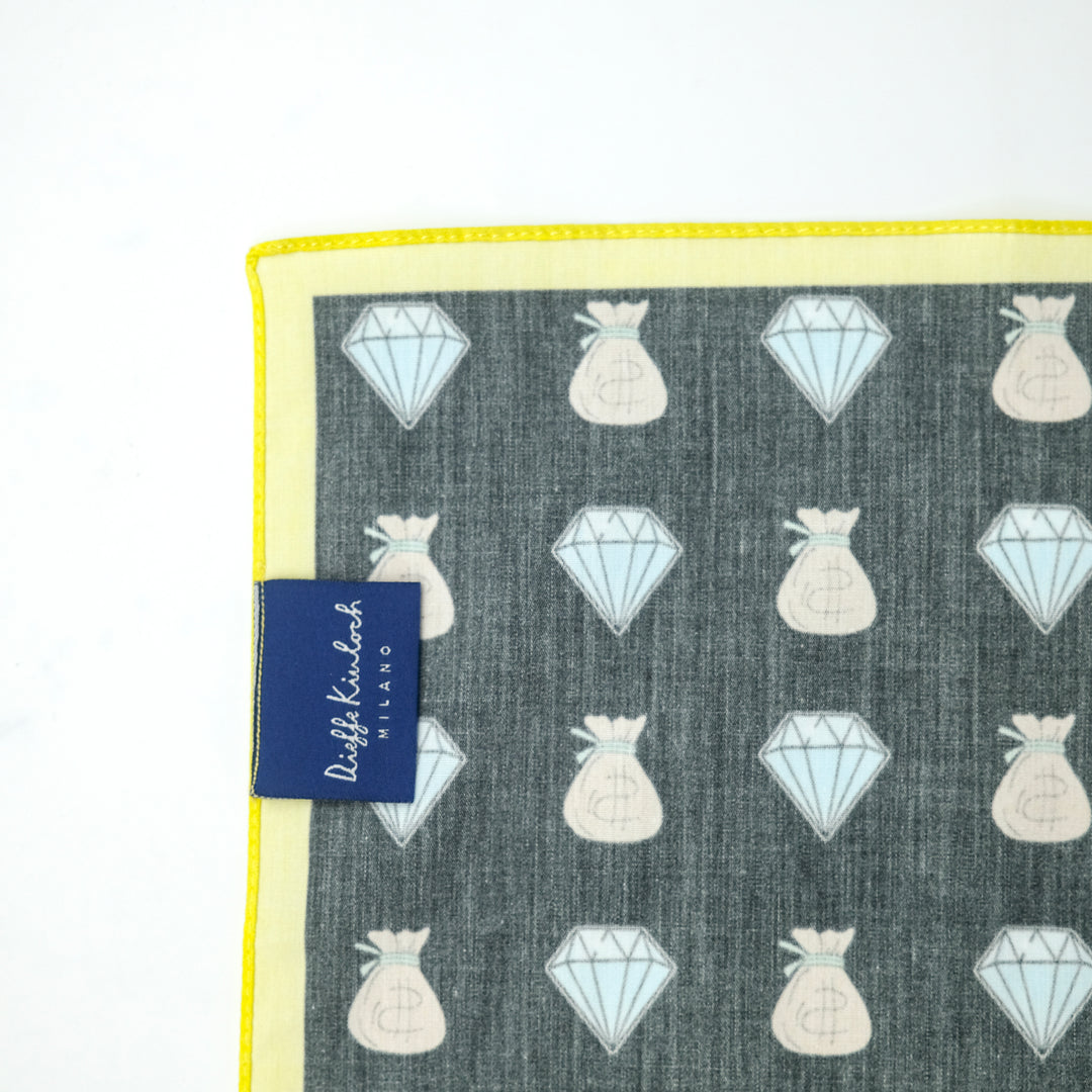 LAS VEGAS "DIAMOND & DOLLAR" コットン ハンカチーフ NAVY×YELLOW