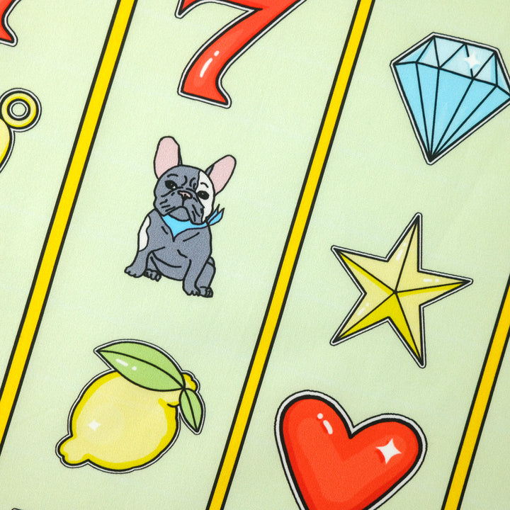 LAS VEGAS & PET "FRENCH BULLDOG & WINE" コットン ハンカチーフ LIGHT GREEN×RED