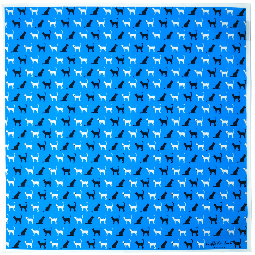 VENICE ”CATS ALL OVER” コットン ハンカチーフ（クラシック）BLUE×WHITE