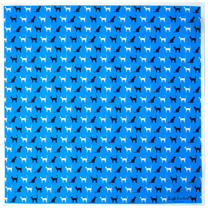 VENICE ”CATS ALL OVER” コットン ハンカチーフ（クラシック）BLUE×WHITE