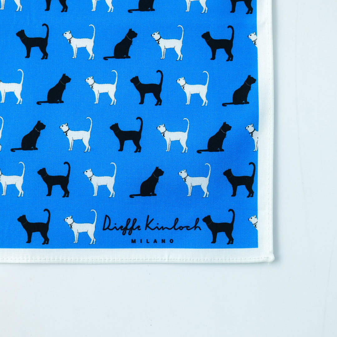 VENICE ”CATS ALL OVER” コットン ハンカチーフ（クラシック）BLUE×WHITE