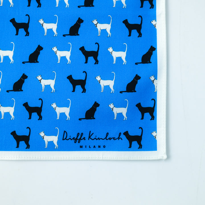 VENICE ”CATS ALL OVER” コットン ハンカチーフ（クラシック）BLUE×WHITE