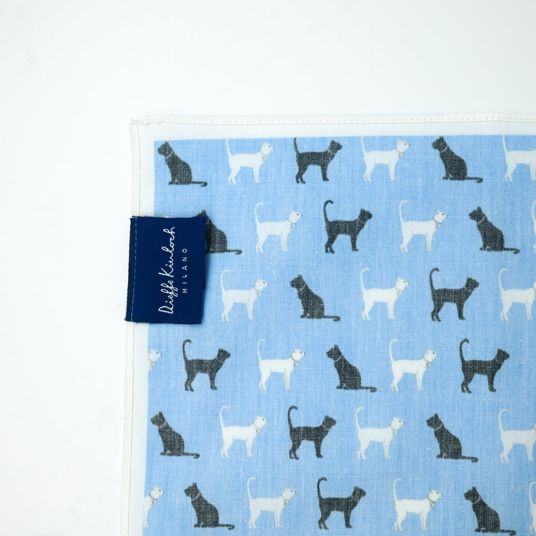 VENICE ”CATS ALL OVER” コットン ハンカチーフ（クラシック）BLUE×WHITE