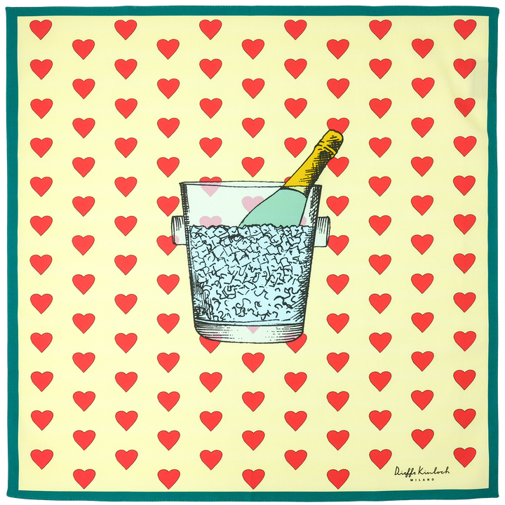 PARIS "CHAMPAGNE & HEART" コットンハンカチーフ (クラシック) YELLOW×GREEN