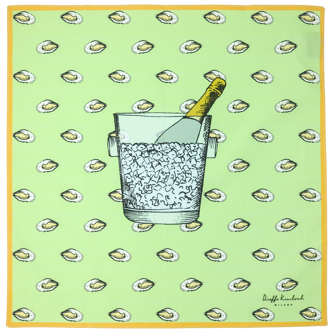 PARIS "OSTRICHE E CHAMPAGNE" コットンハンカチーフ (クラシック) LIGHT GREEN×MUSTURD