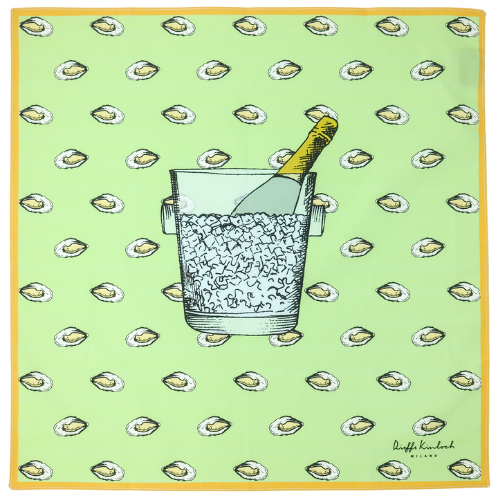 PARIS "OSTRICHE E CHAMPAGNE" コットンハンカチーフ (クラシック) LIGHT GREEN×MUSTURD