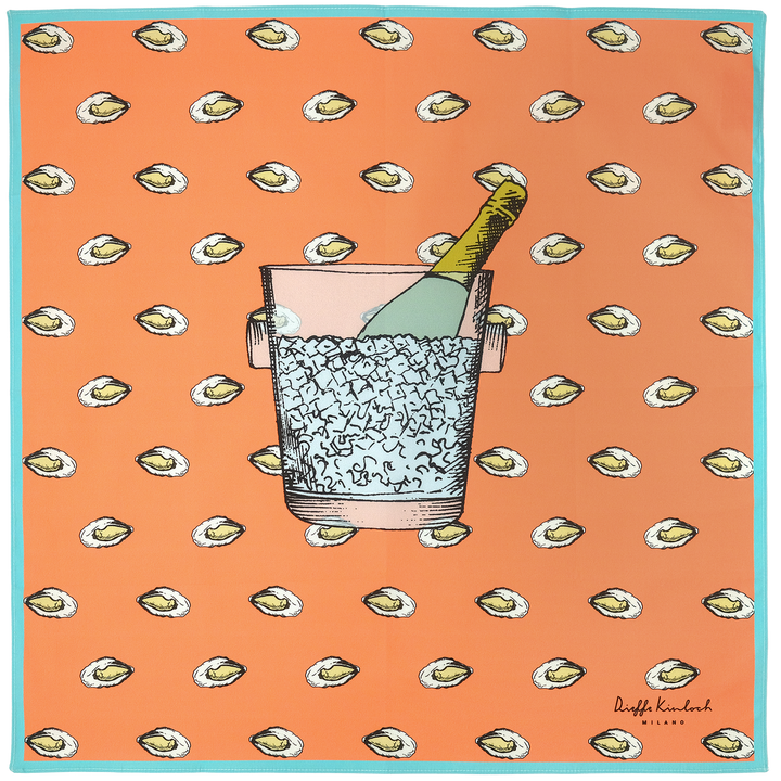 PARIS "OSTRICHE E CHAMPAGNE" コットンハンカチーフ (クラシック) ORANGE×BLUE