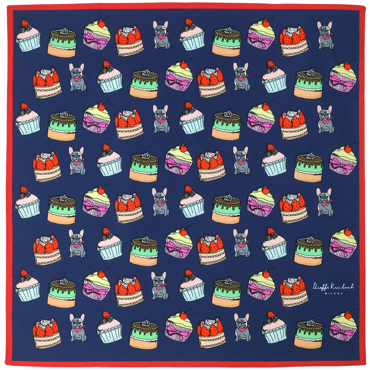 PARIS "DOLCI" コットンハンカチーフ (クラシック) NAVY×RED