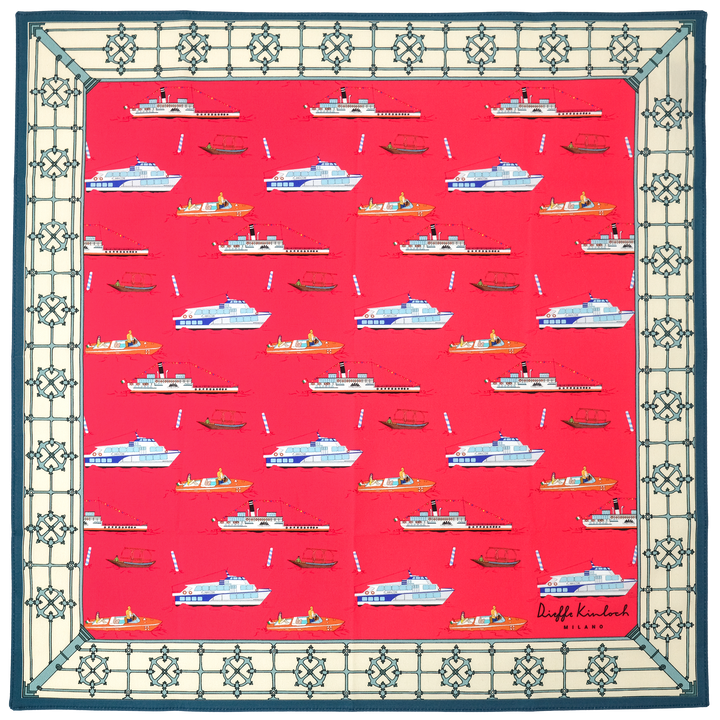 COMO "BOATS FRAME " コットン ハンカチーフ（クラシック）PINK×BLUE