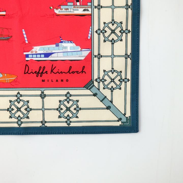 COMO "BOATS FRAME " コットン ハンカチーフ（クラシック）PINK×BLUE