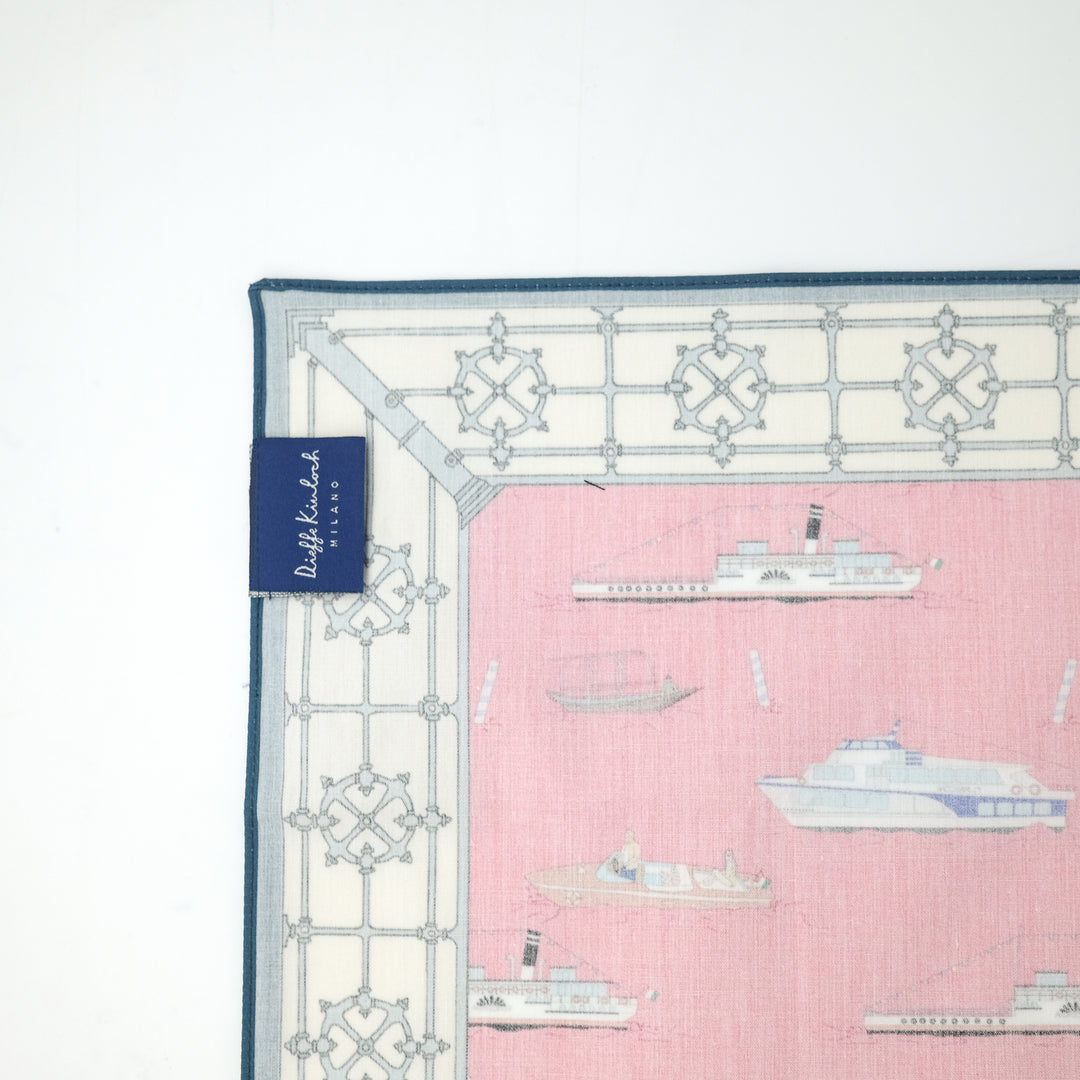 COMO "BOATS FRAME " コットン ハンカチーフ（クラシック）PINK×BLUE