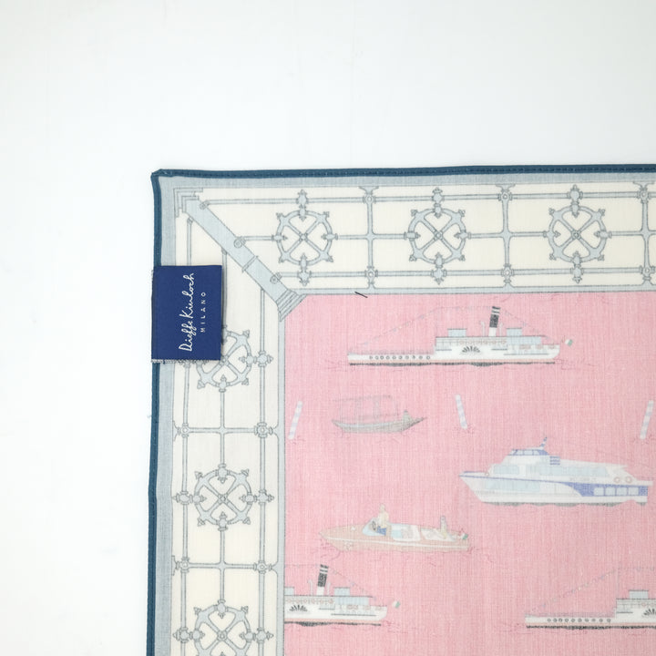 COMO "BOATS FRAME " コットン ハンカチーフ（クラシック）PINK×BLUE