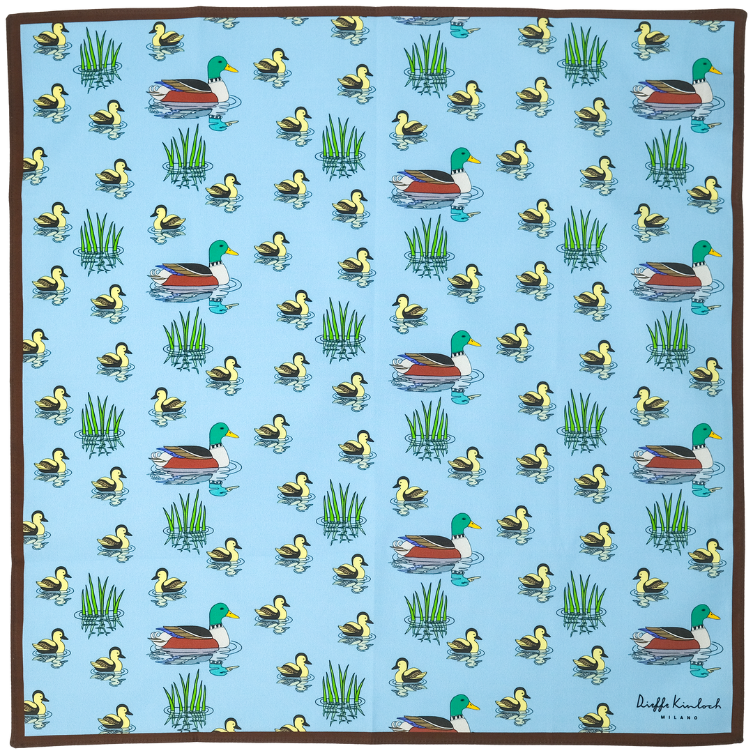 COMO "MAMA & DUCKLINGS A.O." コットン ハンカチーフ（クラシック）BLUE×BROWN