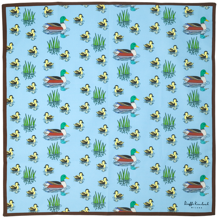 COMO "MAMA & DUCKLINGS A.O." コットン ハンカチーフ（クラシック）BLUE×BROWN