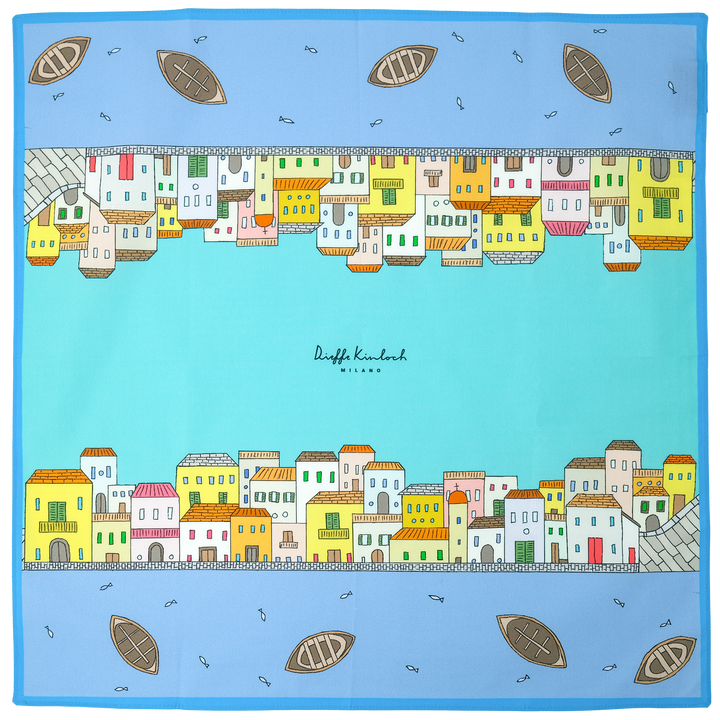 COMO "COMO VILLAGE" コットン ハンカチーフ（クラシック）BLUE×BLUE