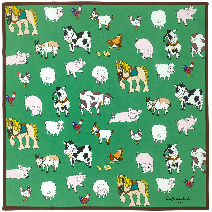 AMSTERDAM "FARM"コットンハンカチーフ (クラシック) GREEN×BROWN