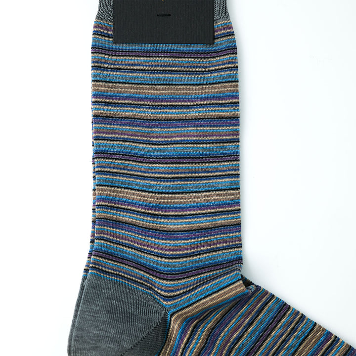 スモールストライプ マルチカラー ショートソックス GRAY