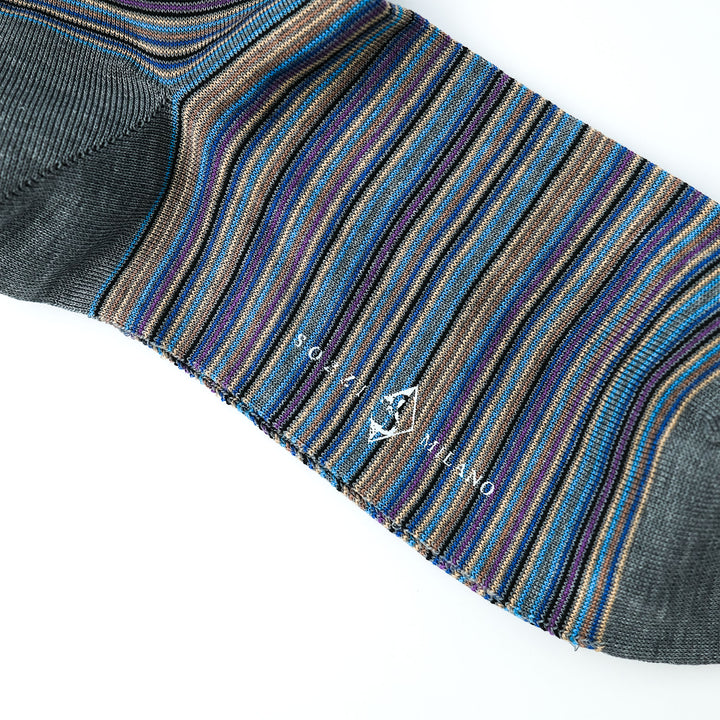 スモールストライプ マルチカラー ショートソックス GRAY