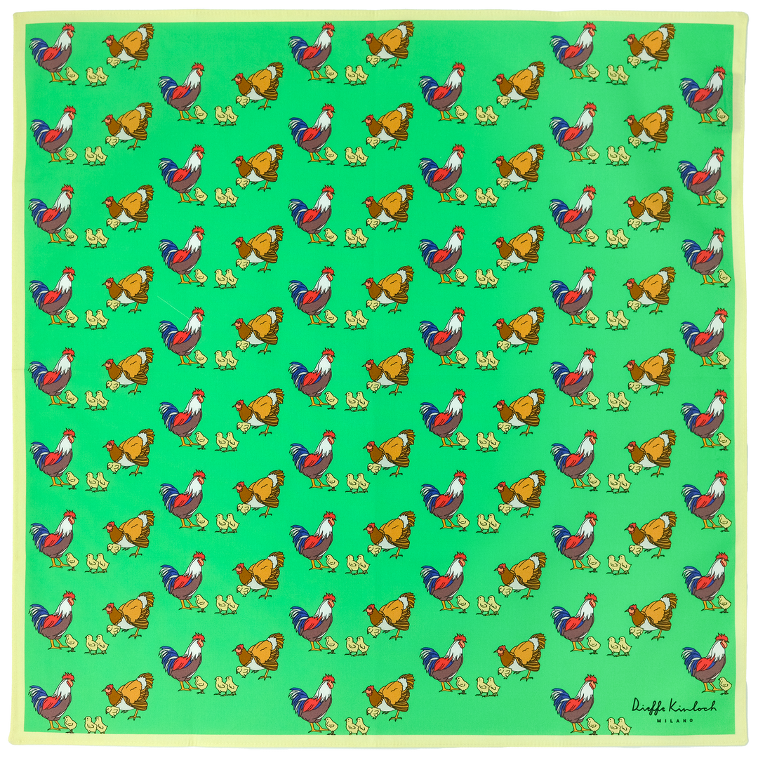 AMSTERDAM "FARM - CHICKENS" コットン ハンカチーフ (クラシック) GREEN×YELLOW