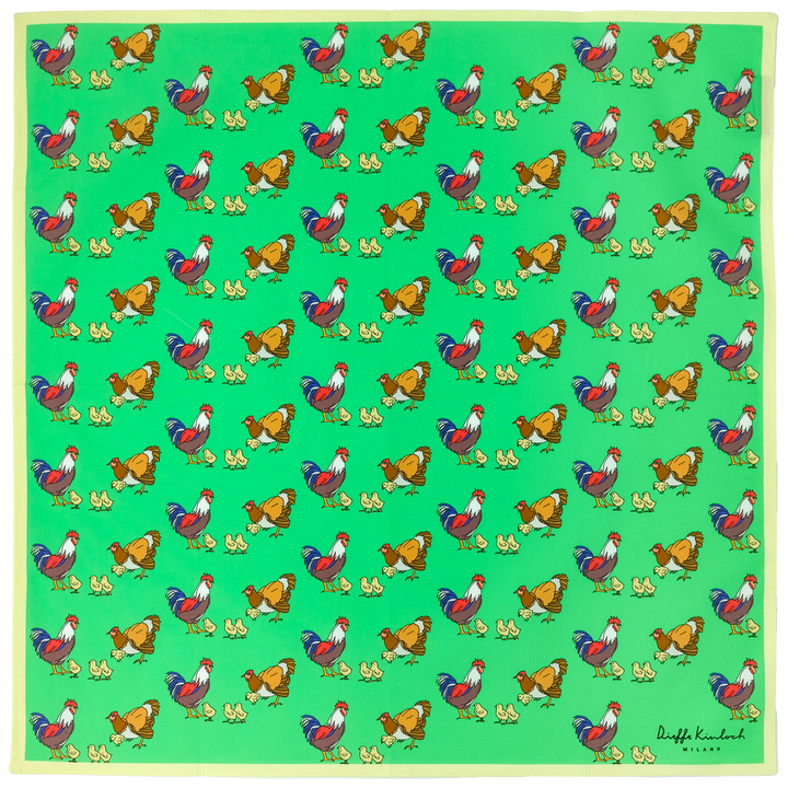 AMSTERDAM "FARM - CHICKENS" コットン ハンカチーフ (クラシック) GREEN×YELLOW
