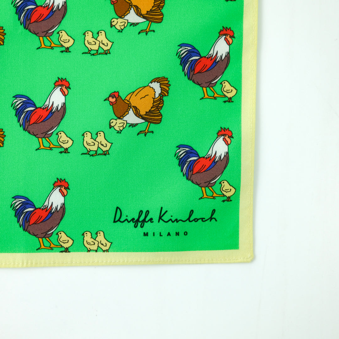 AMSTERDAM "FARM - CHICKENS" コットン ハンカチーフ (クラシック) GREEN×YELLOW