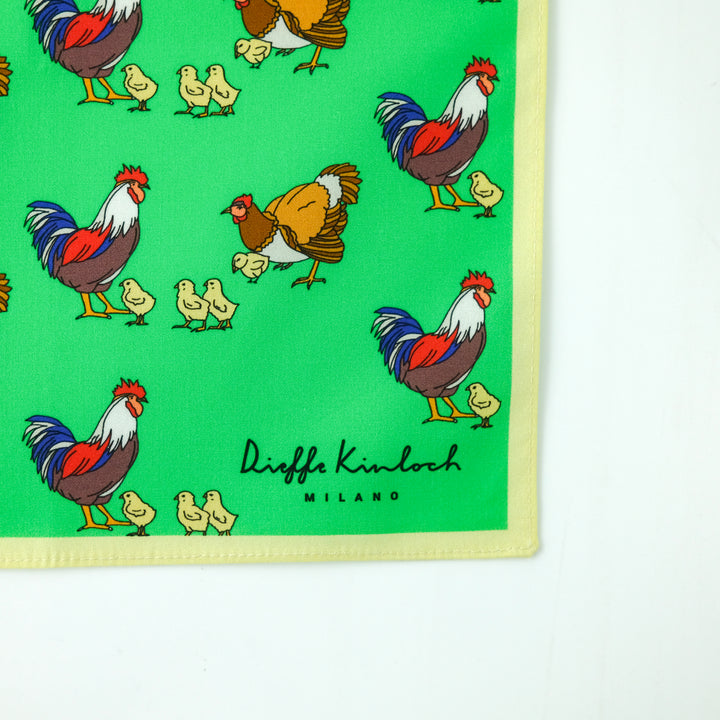 AMSTERDAM "FARM - CHICKENS" コットン ハンカチーフ (クラシック) GREEN×YELLOW