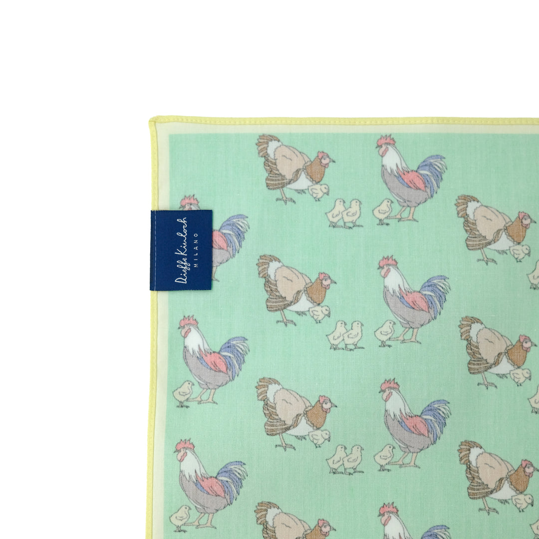AMSTERDAM "FARM - CHICKENS" コットン ハンカチーフ (クラシック) GREEN×YELLOW