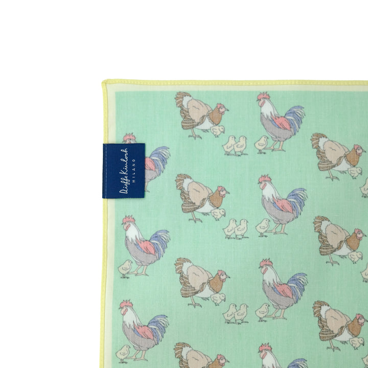AMSTERDAM "FARM - CHICKENS" コットン ハンカチーフ (クラシック) GREEN×YELLOW
