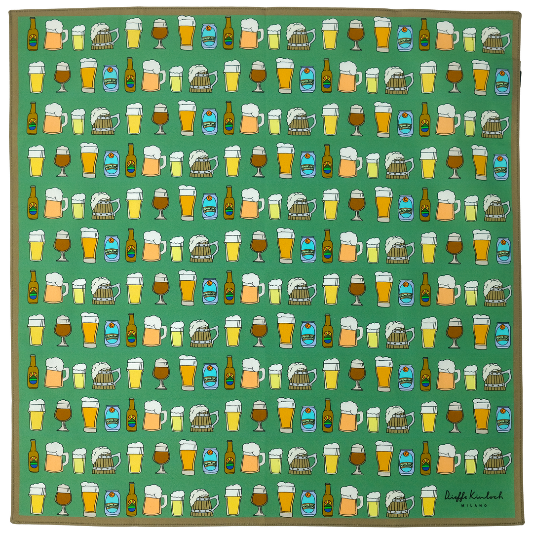 AMSTERDAM "BEER ALL OVER" コットン ハンカチーフ (クラシック) BROWN×GREEN