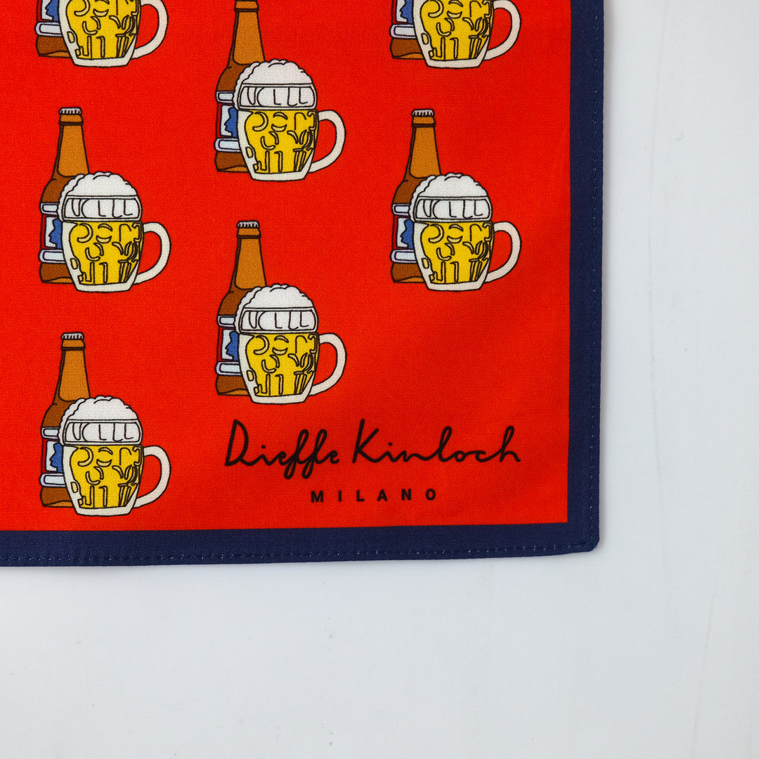 AMSTERDAM "BEER BOTTLE & GLASS" コットンハンカチーフ (クラシック) RED×NAVY