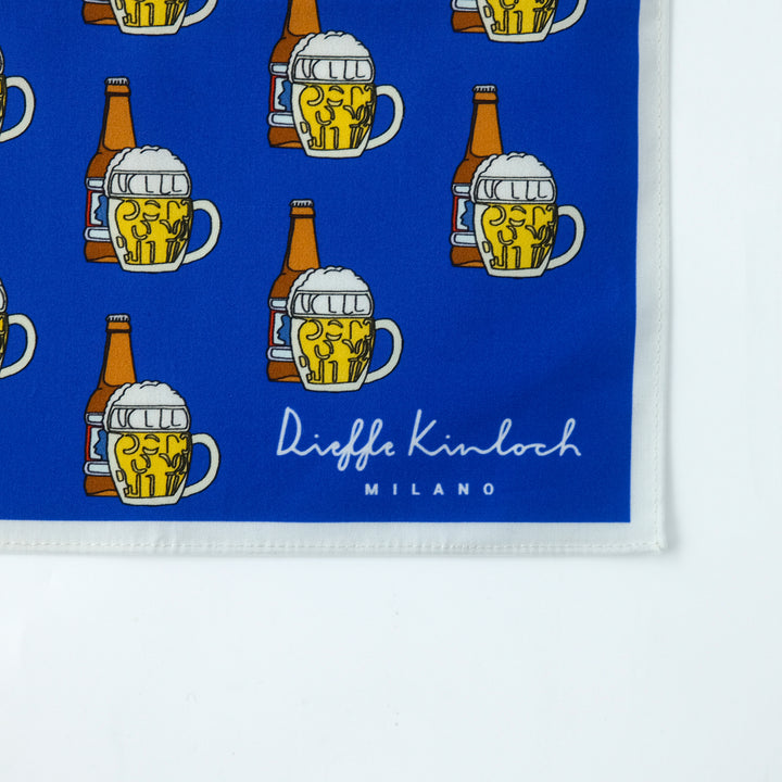 AMSTERDAM "BEER BOTTLE & GLASS" コットンハンカチーフ (クラシック) BLUE×WHITE