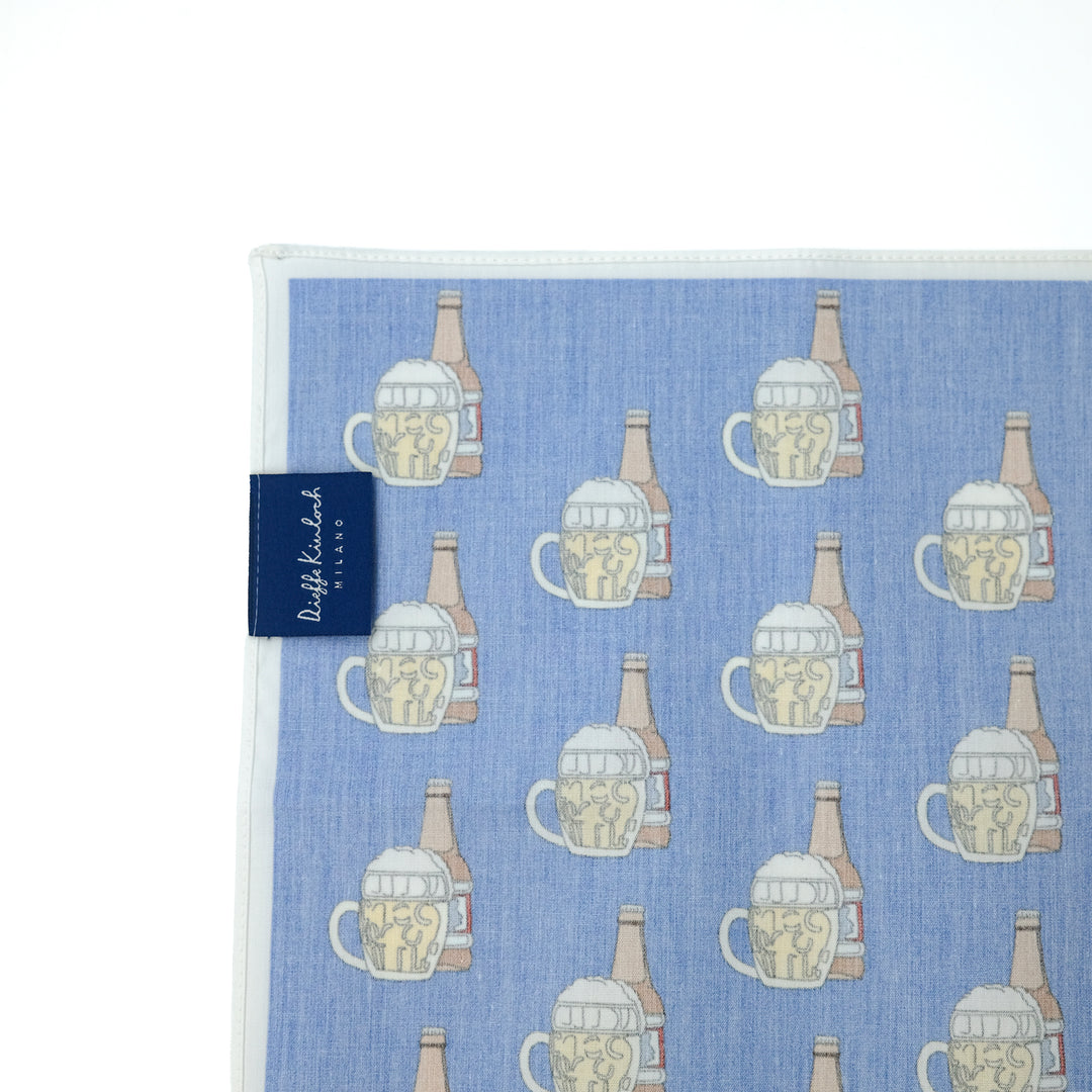 AMSTERDAM "BEER BOTTLE & GLASS" コットンハンカチーフ (クラシック) BLUE×WHITE