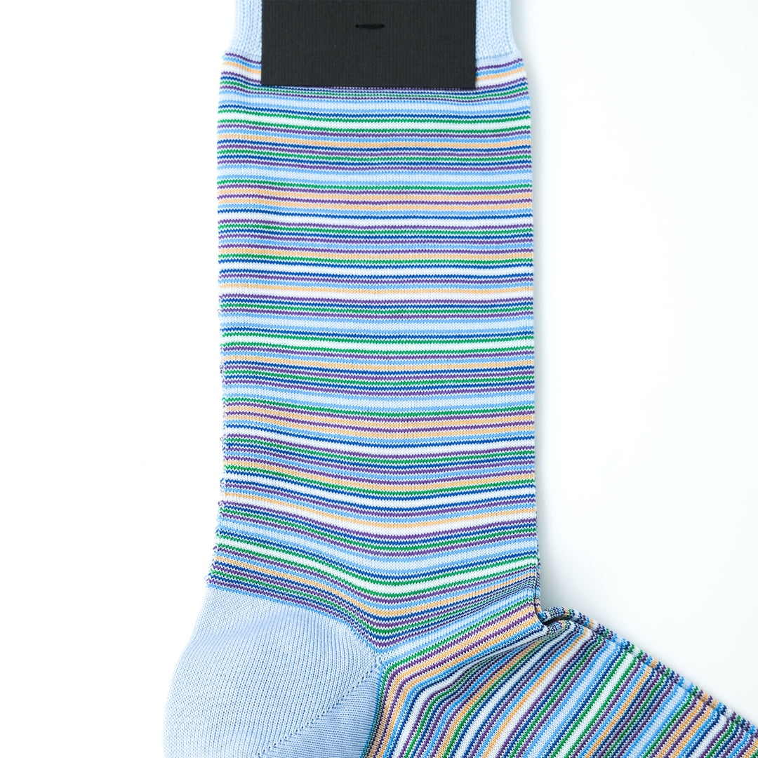 スモールストライプ マルチカラー ショートソックス LIGHT BLUE