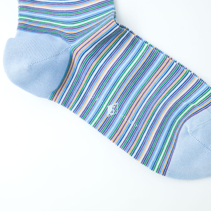 スモールストライプ マルチカラー ショートソックス LIGHT BLUE