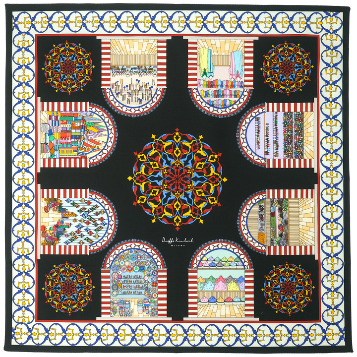 TURKEY "GRAND BAZAAR -FRAME" コットンハンカチーフ (クラシック) BLACK