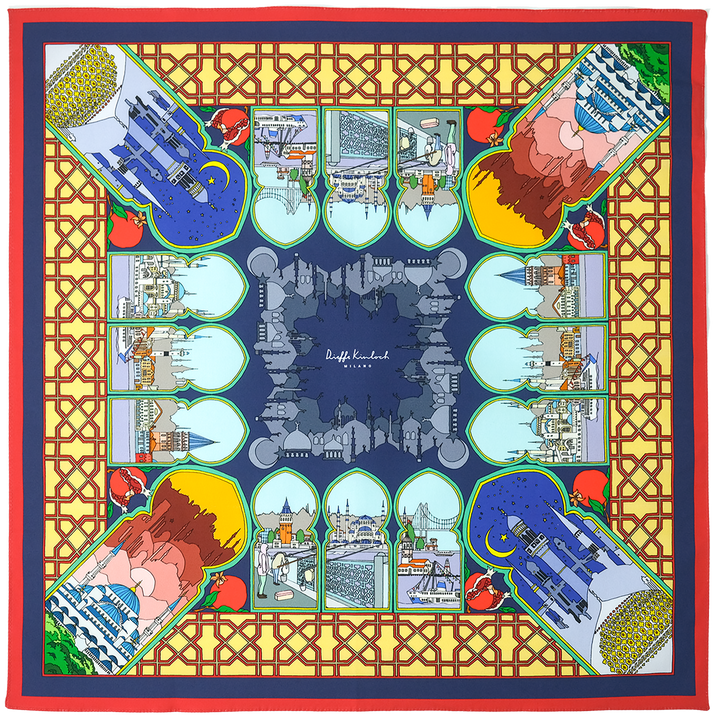 TURKEY "ISTAMBUL" コットンハンカチーフ (クラシック) NAVY×RED