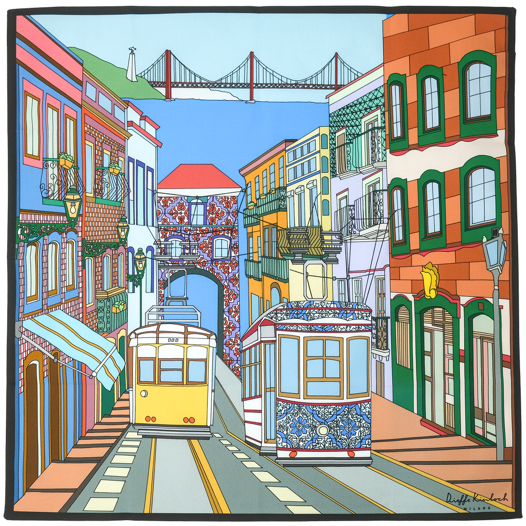 PORTUGAL "LISBONA STREET" コットン ハンカチーフ（クラシック）BLUE×BROWN