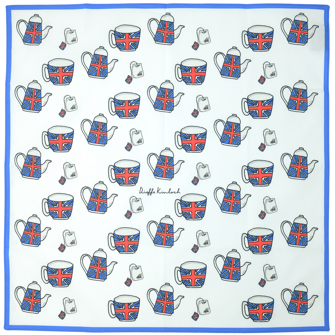 LONDON "TEA CUP & TEA POT" コットン ハンカチーフ（クラシック）CREAM×GREEN